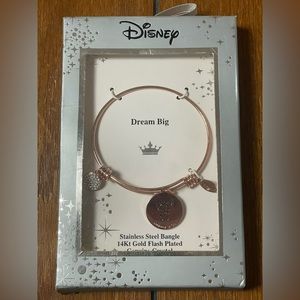 NEW in Box NEVER WORN Disney bangle charm bracelet Dream Big tiara crystal gold